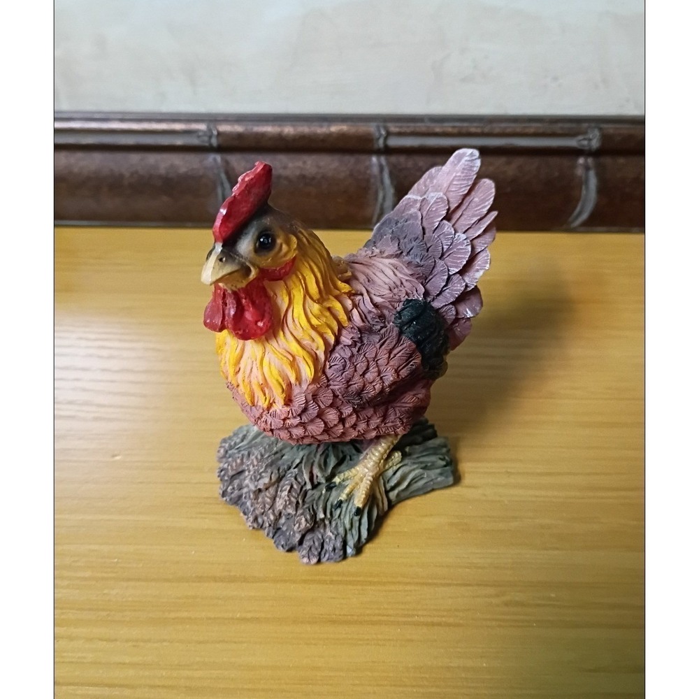 Farmhouse Resin Rooster Figurine Country Kitchen Decor Brown Red Yellow Bird
